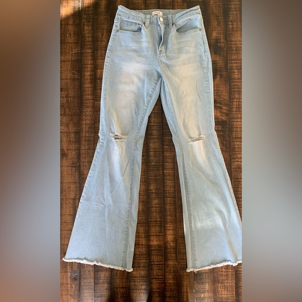 Light blue denim stretchy flare jeans